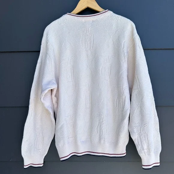 Vintage Textured Cotton Sweater - Oversized - Golf Scene - Embroidered - L - Picture 2 of 7